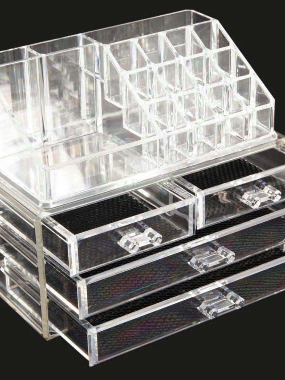 Acrylic Clear 4 Drawers Cosmetic Organizer Makeup Storage Case + Display Box